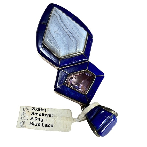 Sterling Silver & Blue Gemstone Geometric Pendant - Picture 3 of 4